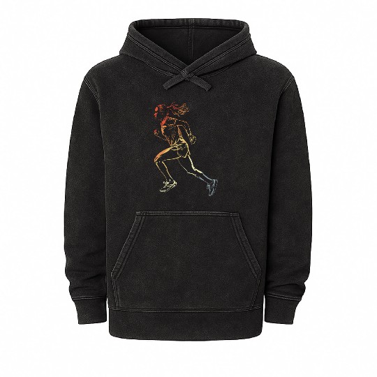 Female Runner Drawing Retro Style Mineral Wash Hoodies