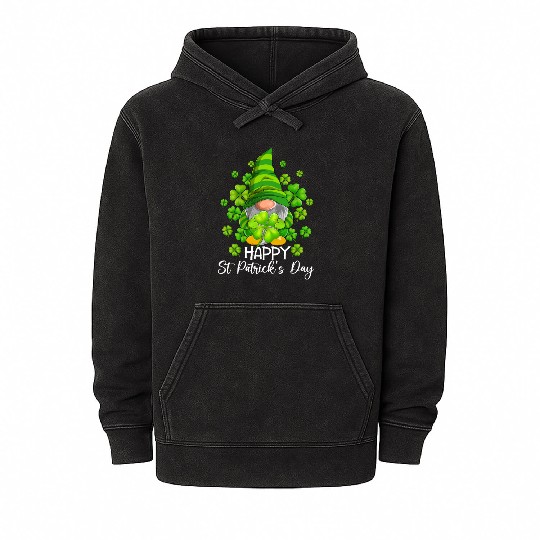 Happy St. Patrick's Day Gnomes Irish Shamrock Mineral Wash Hoodies