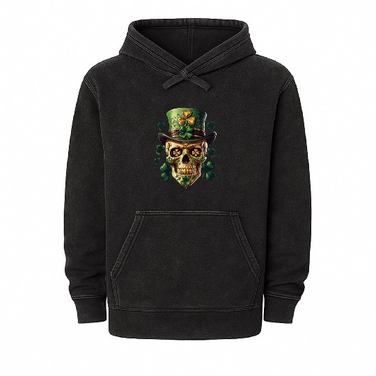 St Patricks Day Sugar Skull Shamrock Irish Mexican Mineral Wash Hoodies