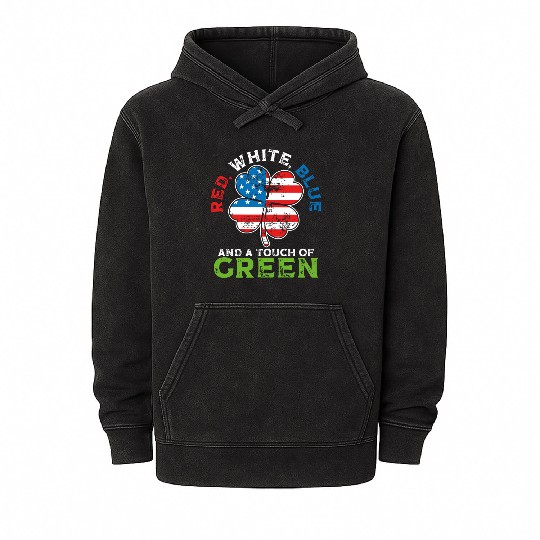 Red White Blue and a Touch of Green Irish USA Mineral Wash Hoodies