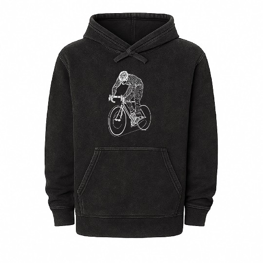 Cycling Guy Line Art Mineral Wash Hoodies