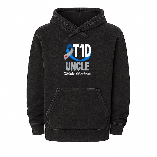 T1D Uncle Diabetes Type 1 Awareness Mineral Wash Hoodies