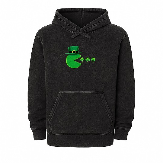 St Patricks Day Boys Men Gamer Shamrock Shenanigan Mineral Wash Hoodies