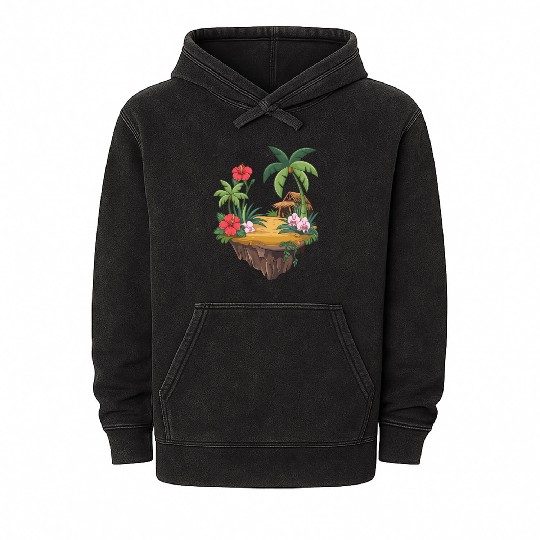 Tropical Island Hut Hibiscus and Orchids Mineral Wash Hoodies