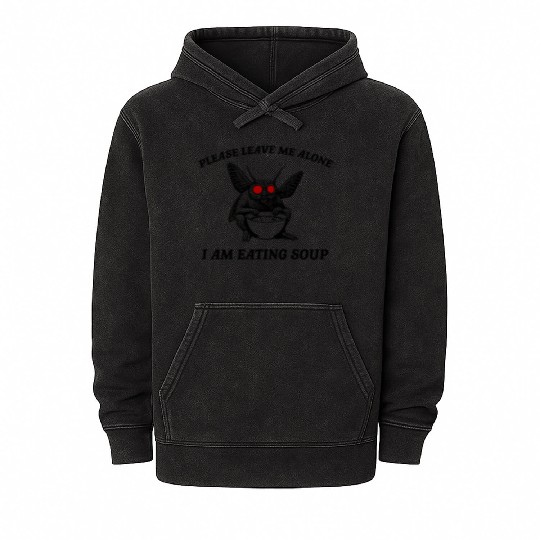 Retro Mothman Eating Soup Cryptid 90s Mineral Wash Hoodies