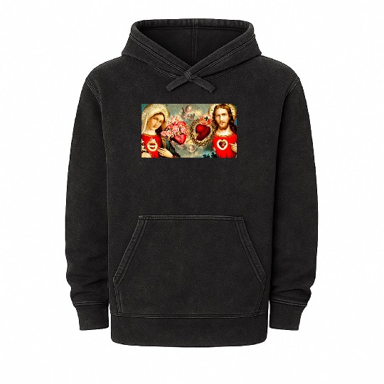 Sacred Heart and Immaculate Heart Jesus and Mary Mineral Wash Hoodies