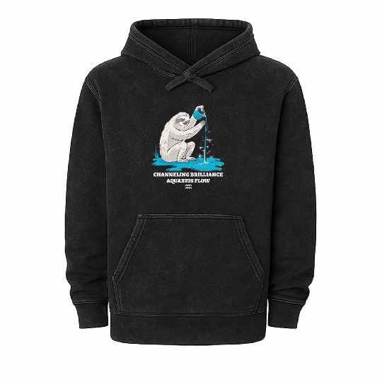 Channeling Brilliance Aquarius Zodiac Sloth Flow Mineral Wash Hoodies