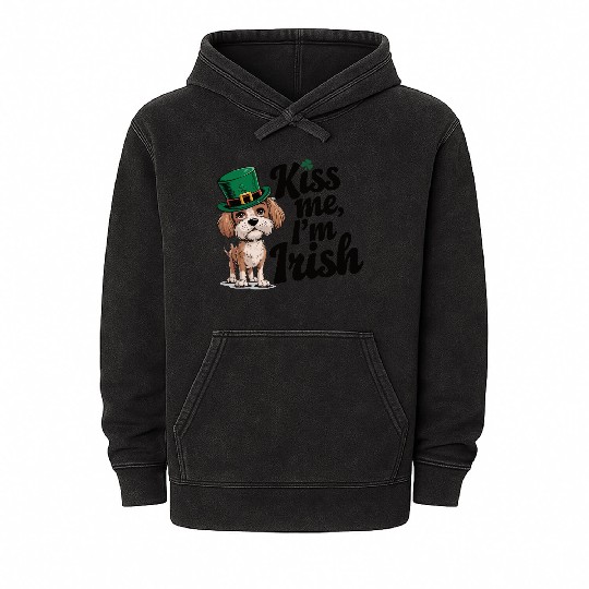 St. Patrick's Day Dog Kiss Me I'm Irish Cute Puppy Mineral Wash Hoodies