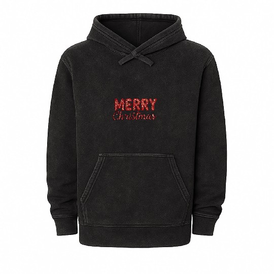 Merry Christmas Sequin Red Sparkle Design Xmas Mineral Wash Hoodies