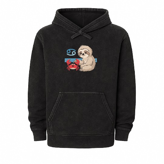 Cancer Zodiac Sloth with Adorable Crab Mineral Wash Hoodies