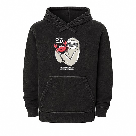 Empathy Is My Superpower: Cancer Zodiac Sloth Mineral Wash Hoodies