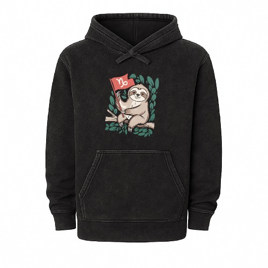 Capricorn Zodiac Sloth Relaxing with Capricorn Mineral Wash Hoodies