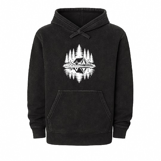 Camping In The Forest By A Natural Lake Mineral Wash Hoodies