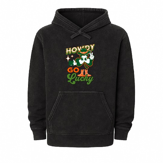 Howdy Go Lucky Saint Patrick's Day Retro Shamrock Mineral Wash Hoodies