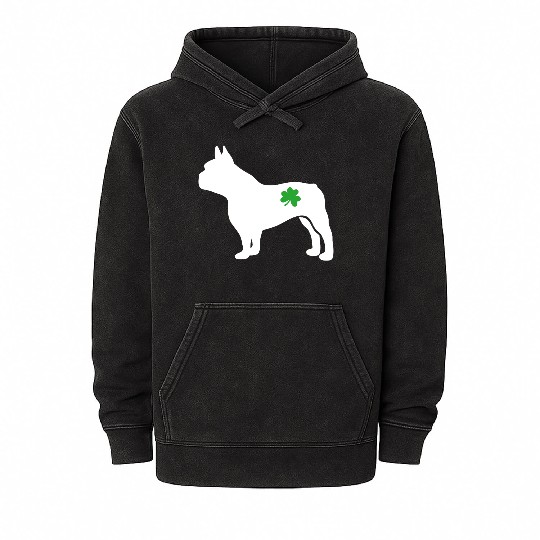 French Bulldog Shamrock Funny St Patrick’s Day Dog Mineral Wash Hoodies
