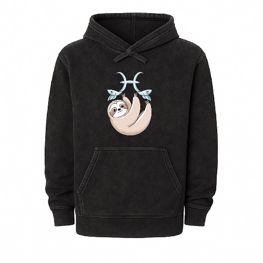 Pisces Zodiac Sloth Embracing Your Cosmic Calm Mineral Wash Hoodies