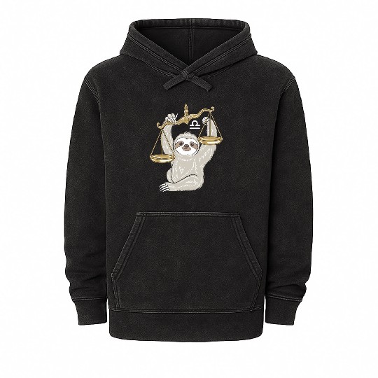 Charming Libra Zodiac Sloth Balancing Serenity Mineral Wash Hoodies