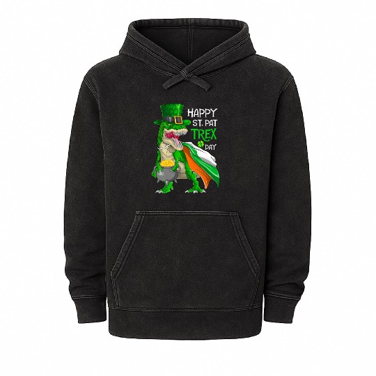 Dinosaur St Patricks Day Happy St Pat Trex T rex Mineral Wash Hoodies