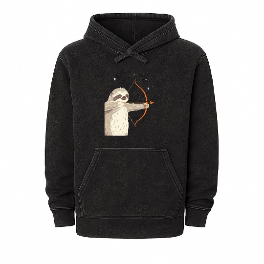Sagittarius Zodiac Sloth Archer in the Stars Mineral Wash Hoodies