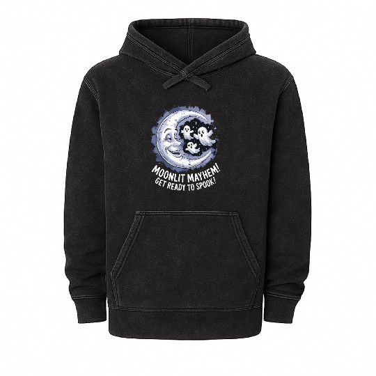 Moonlit Mayhem Ghostly Spook Under the Mondlight Mineral Wash Hoodies