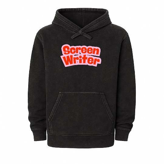 Screen Writer Red Text with Pink Border Mineral Wash Hoodies