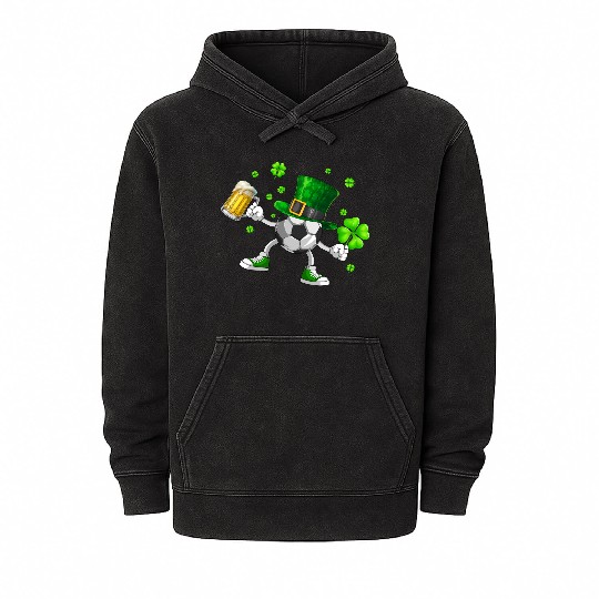 Soccer Drinking Beer St Patrick's Day Mineral Wash Hoodies