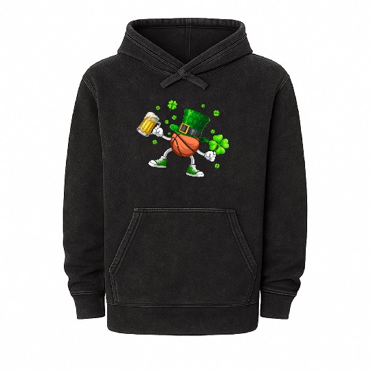 Basketball Drinking Beer St Patrick's Day Mineral Wash Hoodies