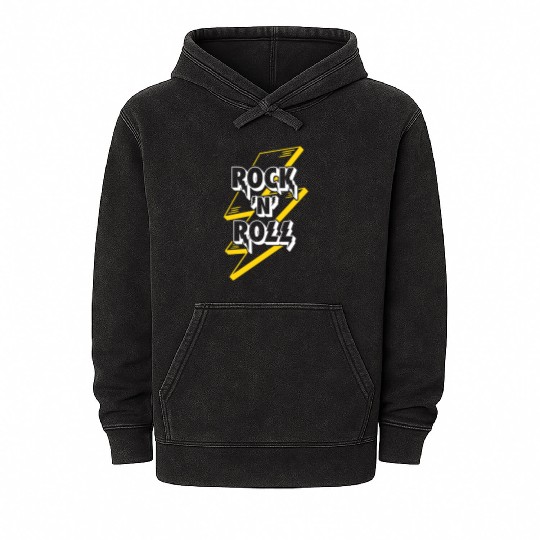 Rock'N'Roll Sign With Lightning Bolt Mineral Wash Hoodies