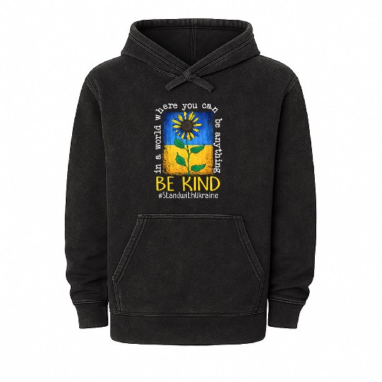 Be Kind Sunflower Ukraine Flag Mineral Wash Hoodies