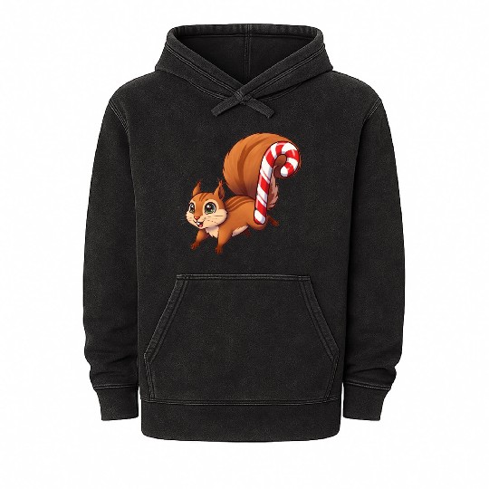 A squirrel with a candy cane tail. Mineral Wash Hoodies