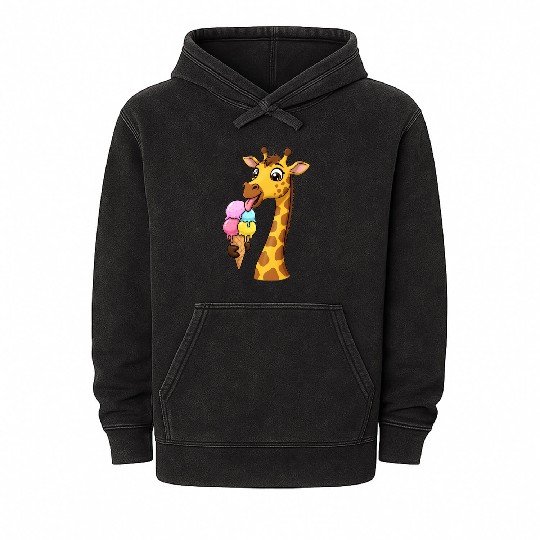 A giraffe licking a giant ice cream cone. Mineral Wash Hoodies