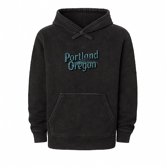 Portland Oregon Scenic Typography with Mountain Mineral Wash Hoodies