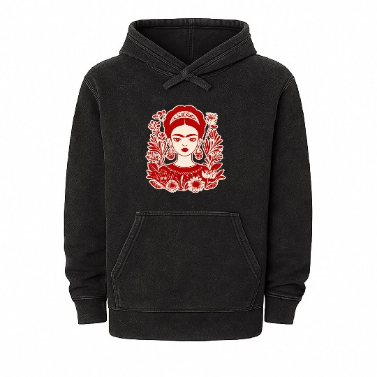 Frida Kahlo Illustration Feminist Art Mineral Wash Hoodies