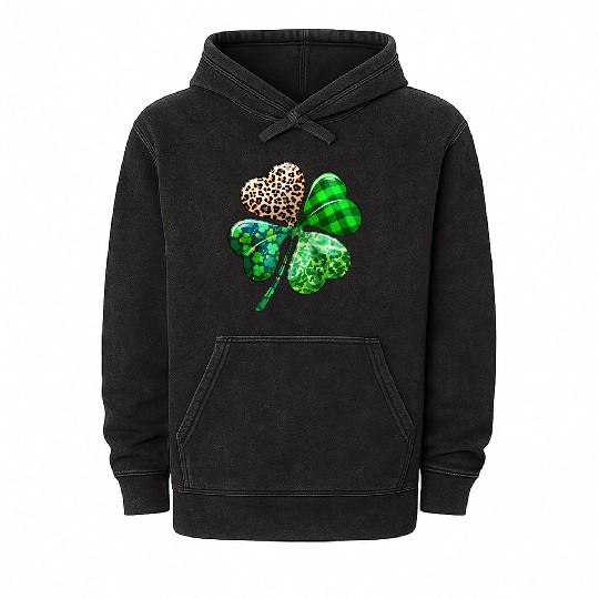 St. Patrick's Day Shamrock Irish Leopard Mineral Wash Hoodies