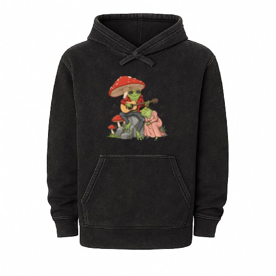 Frog couple with guitar on transparent background Mineral Wash Hoodies
