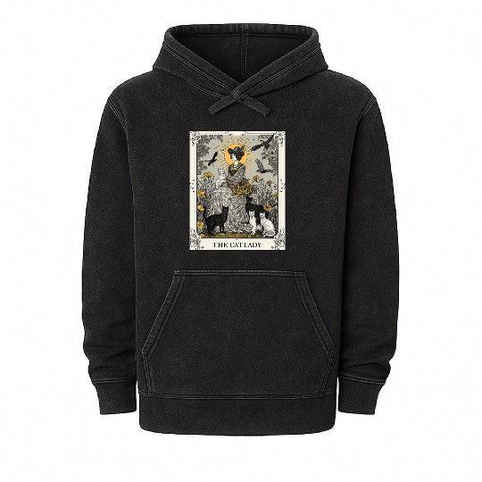 The Cat Lady Tarot Card Vintage Gothic Cat Mom Mineral Wash Hoodies