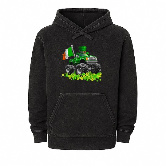 St Patricks Day Toddler Lucky Monster Truck Mineral Wash Hoodies