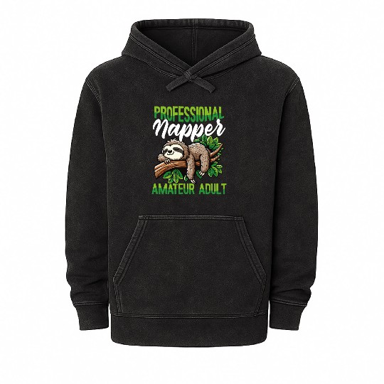Funny Sloth Professional Napper Lazy Humor Mineral Wash Hoodies
