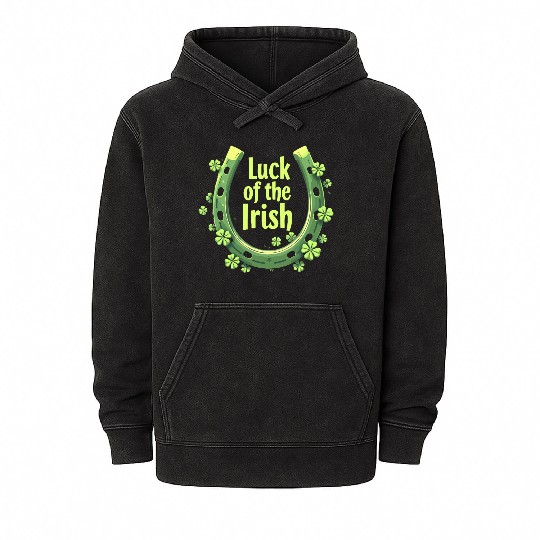Luck of the Irish Horseshoe Design Mineral Wash Hoodies