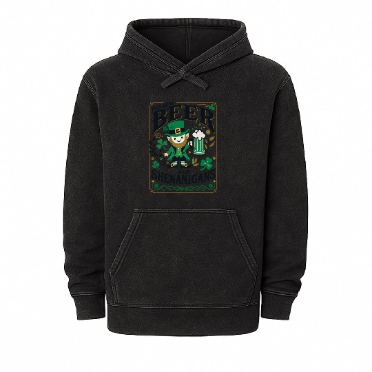 St. Patrick's Day: Beer And shenanigans Mineral Wash Hoodies
