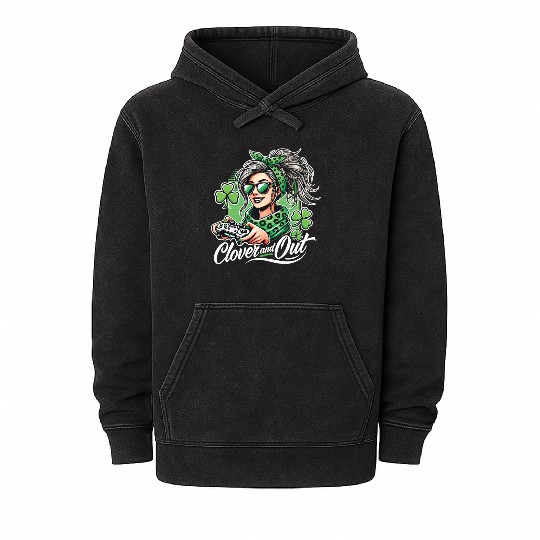 St. Patrick's Day Gamer Girl Style Clover And Out Mineral Wash Hoodies