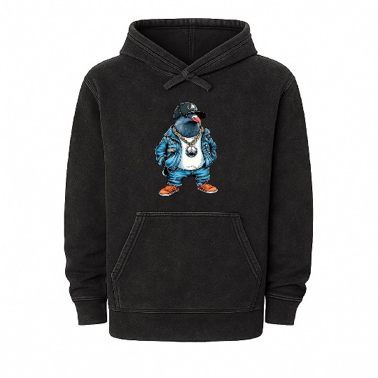 Gangster Pigeon with a Gold Chain Mineral Wash Hoodies