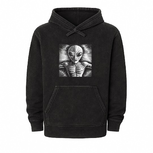 Grey Alien Engraving Mineral Wash Hoodies