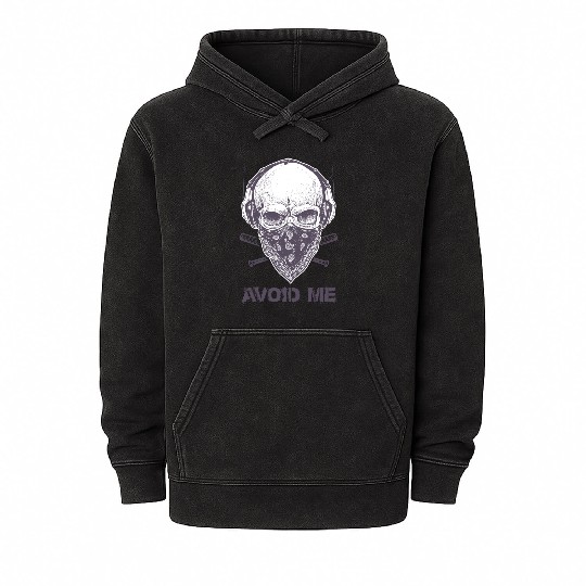 Avoid Me – Skull Bandana Streetwear Art Mineral Wash Hoodies