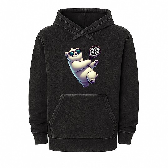 Polar Bear Tennis Player Arctic Cartoon Mineral Wash Hoodies