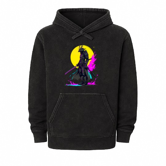 Cyberpunk Samurai Warrior Neon Art Design Mineral Wash Hoodies