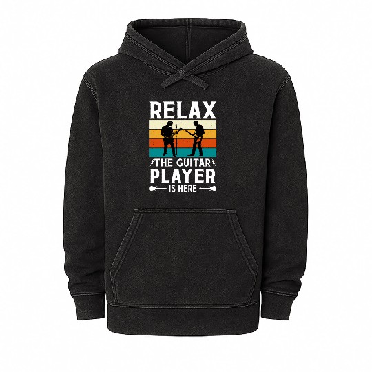Relax The Guitar Player Is Here - Retro Design Mineral Wash Hoodies