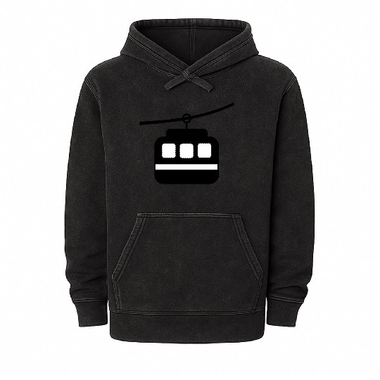 Minimalist Cable Car – Monochrome Icon Mineral Wash Hoodies