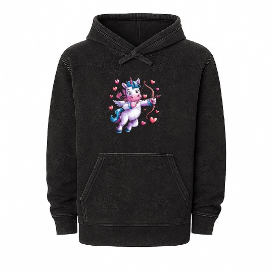Magical Cupid Unicorn with Hearts and Bow Mineral Wash Hoodies