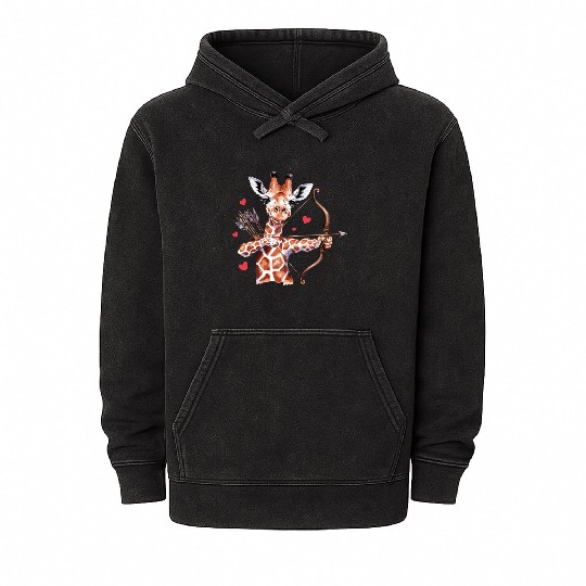 Charming Giraffe Archer with Hearts and Bow Mineral Wash Hoodies